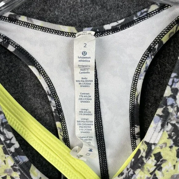Lululemon Inspiration Tank II Crosscourt Petal Black Clarity Yellow Size 2 EUC - Picture 3 of 7